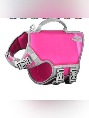VIVAGLORY Dog Life Vest Neoprene Dog Swim Vest, L, Wind Pink High Visibility Ad